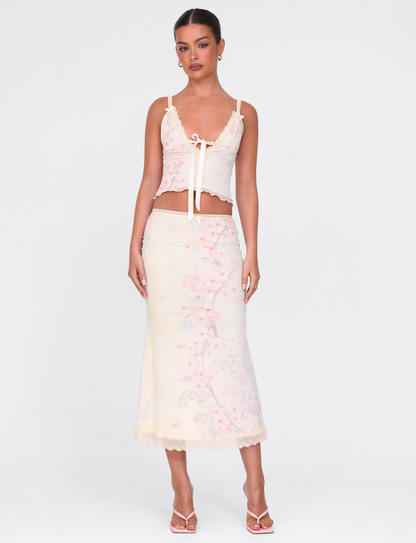 LONIE TOP - NEUTRAL : FLORAL : WASHED CHERRY BLOSSOM