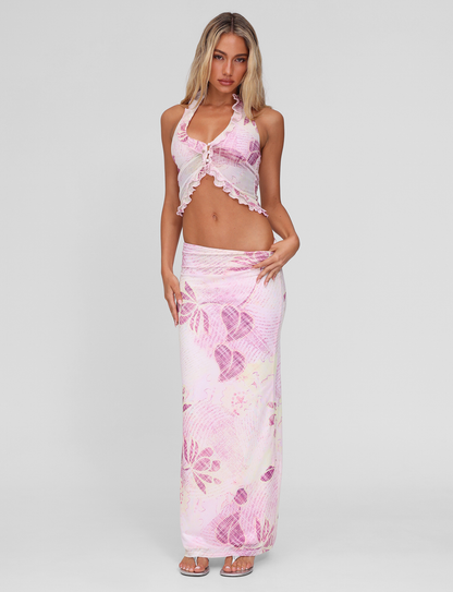 DALILA MIDI SKIRT - GRUNGE FLORAL MAGENTA