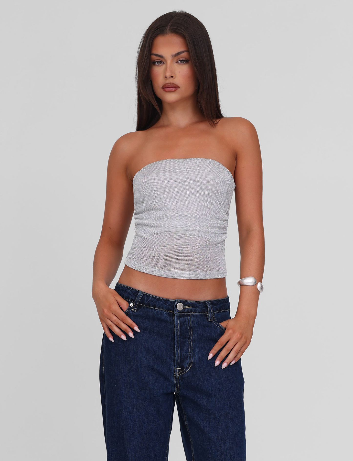 HARRIETT TUBE TOP - SILVER