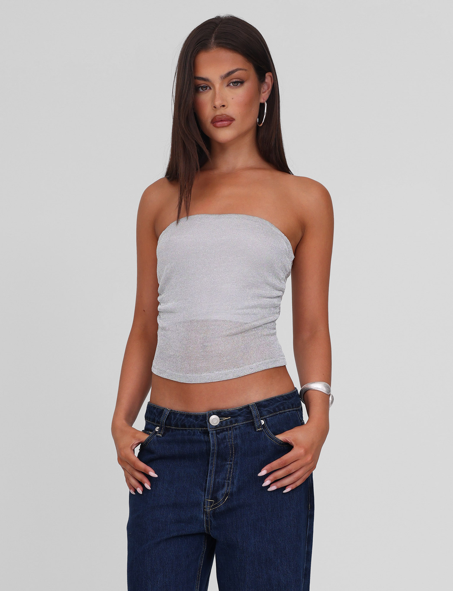 HARRIETT TUBE TOP - SILVER