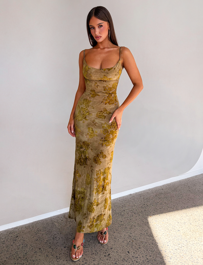 SPARROW MAXI DRESS - GREEN BURNOUT