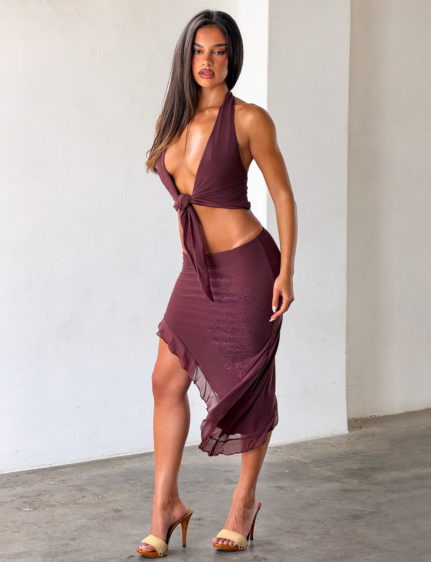 GEORGIE DIAMANTE HI LO SKIRT - CHOCOLATE