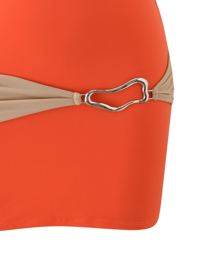 EOS MINI DRESS - PERSIMMON AND TAUPE