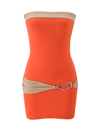 EOS MINI DRESS - PERSIMMON AND TAUPE
