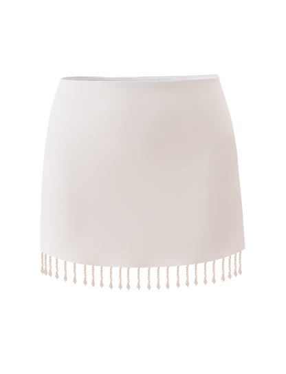 AUBRIELLA TASSLE MINI SKIRT - CREAM