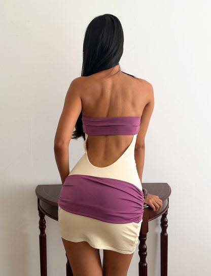 EOS MINI DRESS - CREAM AND DUSTY LILAC