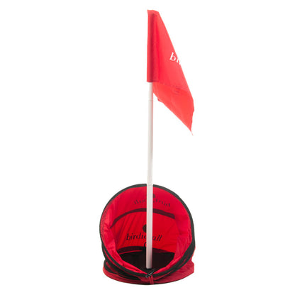 The BirdieBall BirdieTarget | Portable Golf Target features a white pole and red flag, standing upright on a white background. Ideal for improving your short game anywhere as a portable chipping practice target.