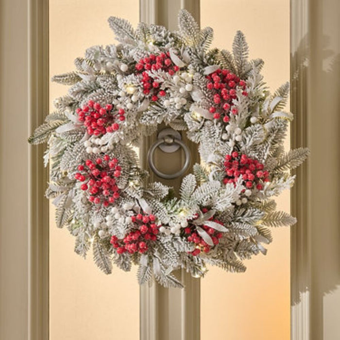BOSK Frosted Mixed Berry 26” Prelit Christmas Wreath With 50 LED's