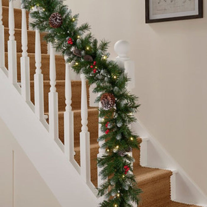 BOSK Frosted Winterberry 9ft x 12” Prelit Garland with 100 LED's