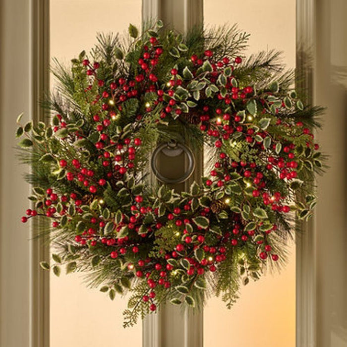 BOSK Hollyberry 26” Prelit Christmas Wreath with 50 LED's