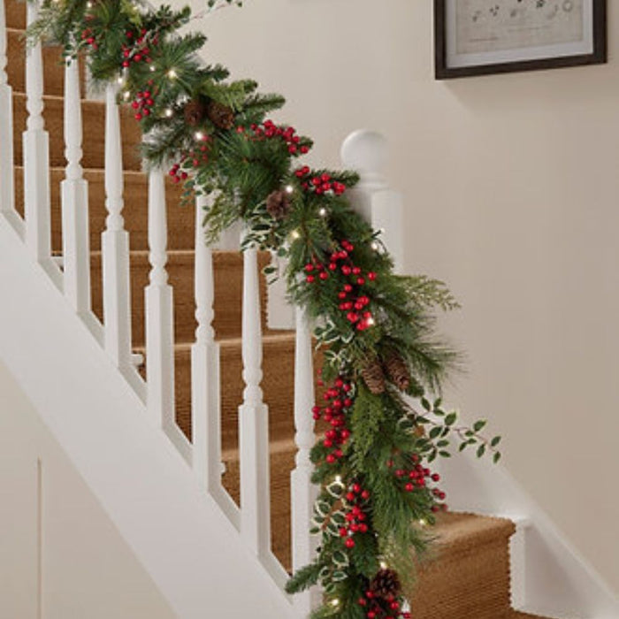 BOSK Hollyberry 6ft x 10” Christmas Prelit Garland with 100 LED's
