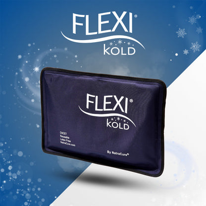 FLEXI KOLD ice pack on a blue and white gradient background with FLEXI branding.