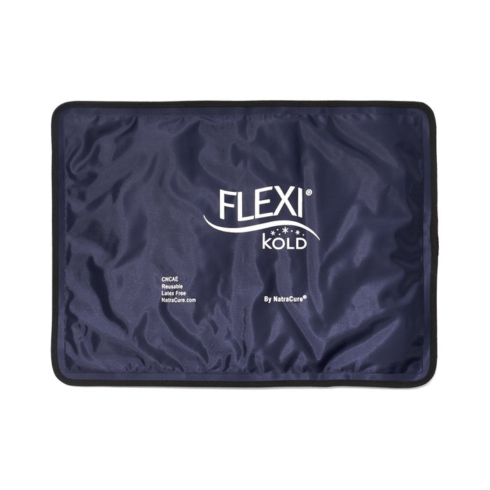 Navy blue cold pack with 'FLEXI KOLD' branding on a white background