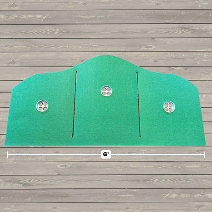 The BirdieBall Full Width Hole Deepening/Break Shim is designed for use with turf mats, adding challenging contours to your green putting surface when placed on a wooden base.