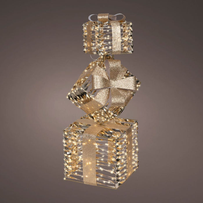 Gold Ribbon Lit LED Stack - Warm White