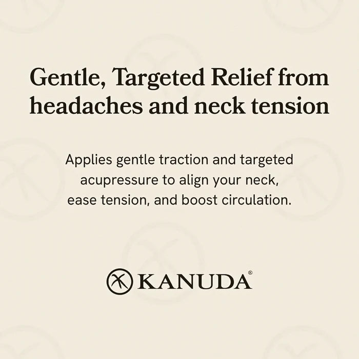 Kanuda advertisement for gentle relief from headaches and neck tension with text on a beige background