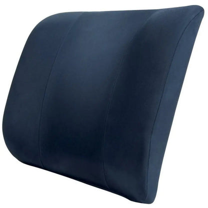 The LumbarCushion by Tempur-Pedic shown in navy blue on a white background.