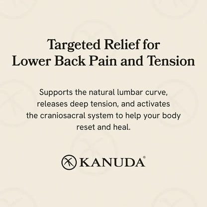 Kanuda advertisement for targeted relief from lower back pain and tension on a beige background.
