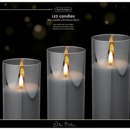 Lumineo LED Wick Candle Smokey Grey/Warm White 3 Pack