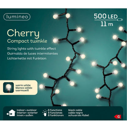 Lumineo Plug In Christmas Lights (Mains Powered) - Warm White 500 LED Cherry String Lights