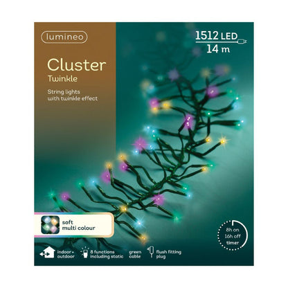 Lumineo Plug In Christmas Lights (Mains Powered) – Multicolour LED Cluster String Lights
