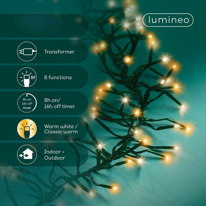 Lumineo Plug In Christmas Lights (Mains Powered) – Warm White/Classic Warm LED Cluster String Lights