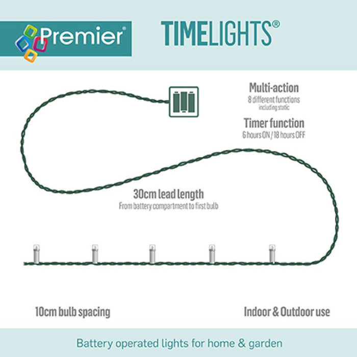 Premier Battery Operated Christmas Lights - Rainbow LED String Lights