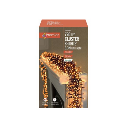 Premier Plug In Christmas Lights (Mains Powered) – Vintage Gold LED Cluster String Lights