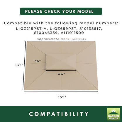 Replacement Canopy for South Hampton L-GZ215PST-A, L-GZ659PST 11' x 13' Gazebo