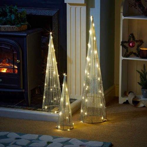 Silver Sparkly LED TreeBelisk Cone - Set of 3