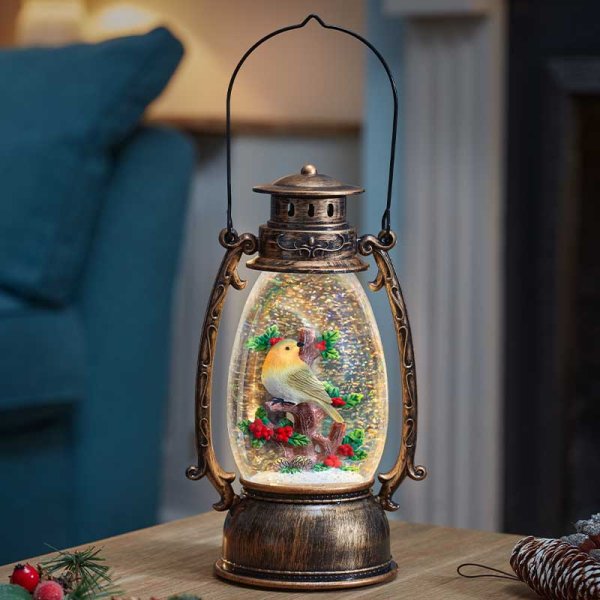 SnowSwirl Festive Robin Lantern
